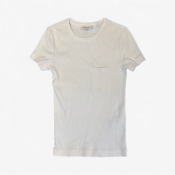 NWT Madewell Garment-Dyed Ribbed Crewneck Pocket Tee Vintage Ivory Size XXS - Picture 5 of 9